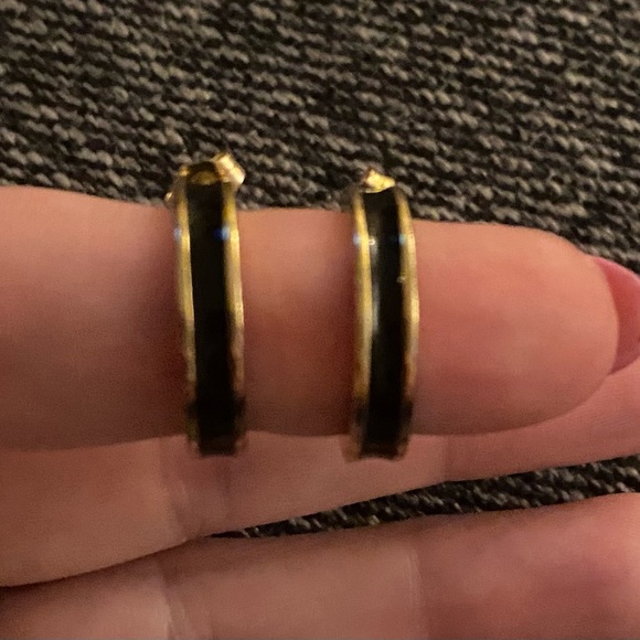 Isabel Marant ‘Casablanca’ Black Enameled Gold Hoop Earrings ASO Meghan Markle - Picture 9 of 13